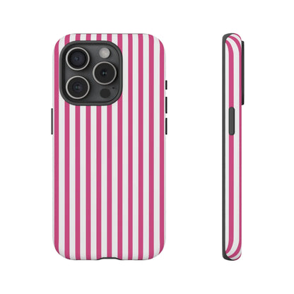 Pink & White Cute Striped Durable Phone Case Cover - iPhone 15 Pro / Matte - Phone Case