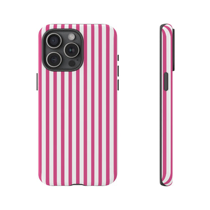 Pink & White Cute Striped Durable Phone Case Cover - iPhone 15 Pro Max / Glossy - Phone Case