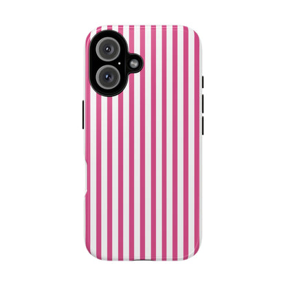 Pink & White Cute Striped Durable Phone Case Cover - iPhone 16 / Glossy - Phone Case