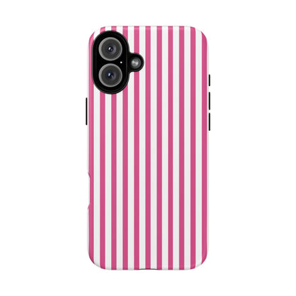 Pink & White Cute Striped Durable Phone Case Cover - iPhone 16 Plus / Matte - Phone Case