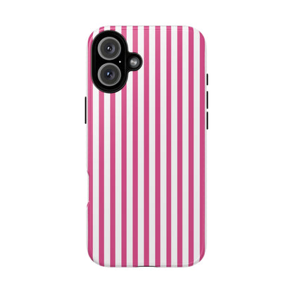 Pink & White Cute Striped Durable Phone Case Cover - iPhone 16 Plus / Glossy - Phone Case