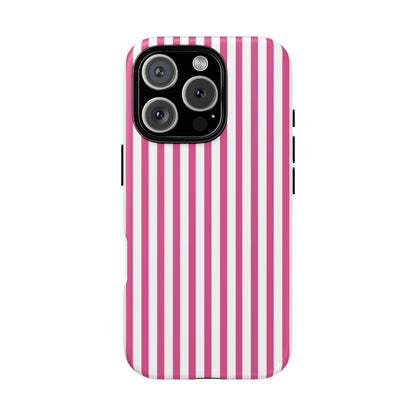 Pink & White Cute Striped Durable Phone Case Cover - iPhone 16 Pro / Matte - Phone Case