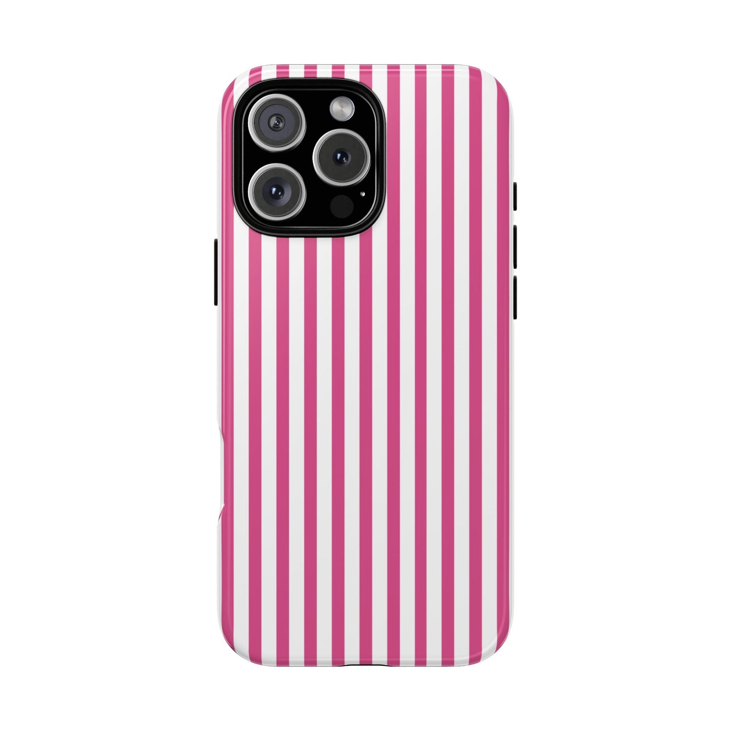 Pink & White Cute Striped Durable Phone Case Cover - iPhone 16 Pro Max / Glossy - Phone Case