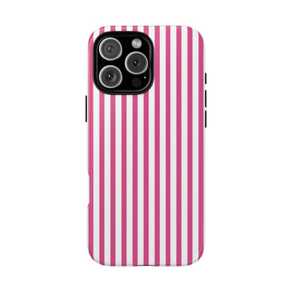 Pink & White Cute Striped Durable Phone Case Cover - iPhone 16 Pro Max / Glossy - Phone Case