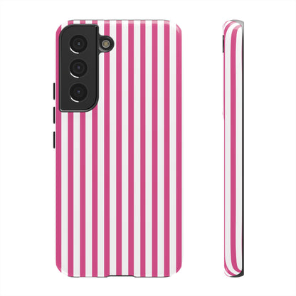 Pink & White Cute Striped Durable Phone Case Cover - Samsung Galaxy S22 / Glossy - Phone Case