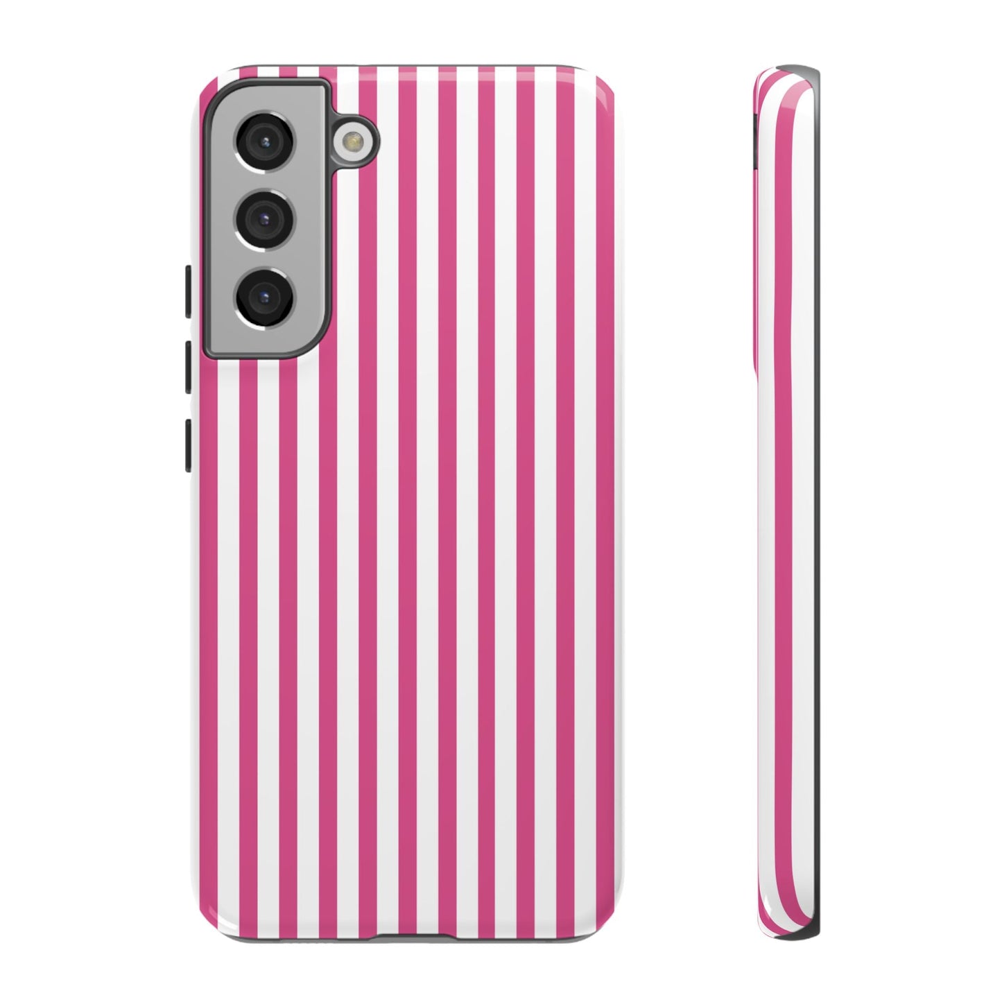 Pink & White Cute Striped Durable Phone Case Cover - Samsung Galaxy S22 Plus / Glossy - Phone Case