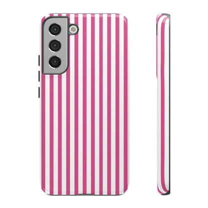 Pink & White Cute Striped Durable Phone Case Cover - Samsung Galaxy S22 Plus / Glossy - Phone Case