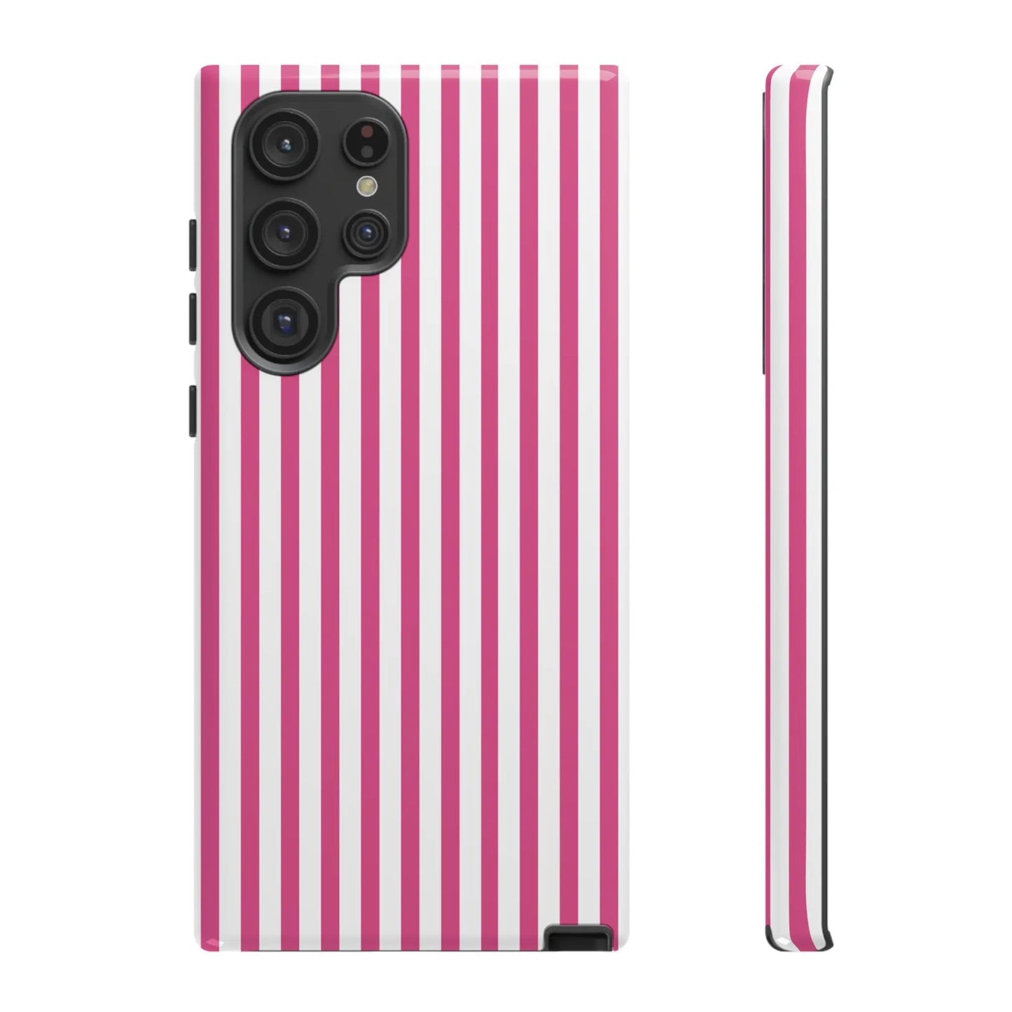 Pink & White Cute Striped Durable Phone Case Cover - Samsung Galaxy S22 Ultra / Glossy - Phone Case