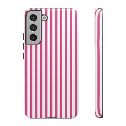 Pink & White Cute Striped Durable Phone Case Cover - Samsung Galaxy S22 Plus / Matte - Phone Case