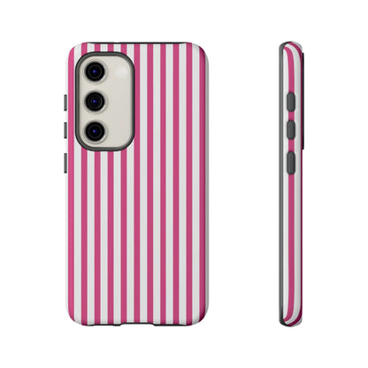 Pink & White Cute Striped Durable Phone Case Cover - Samsung Galaxy S23 / Glossy - Phone Case