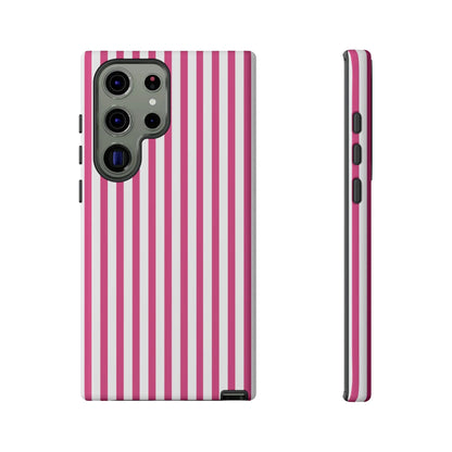 Pink & White Cute Striped Durable Phone Case Cover - Samsung Galaxy S23 Ultra / Glossy - Phone Case