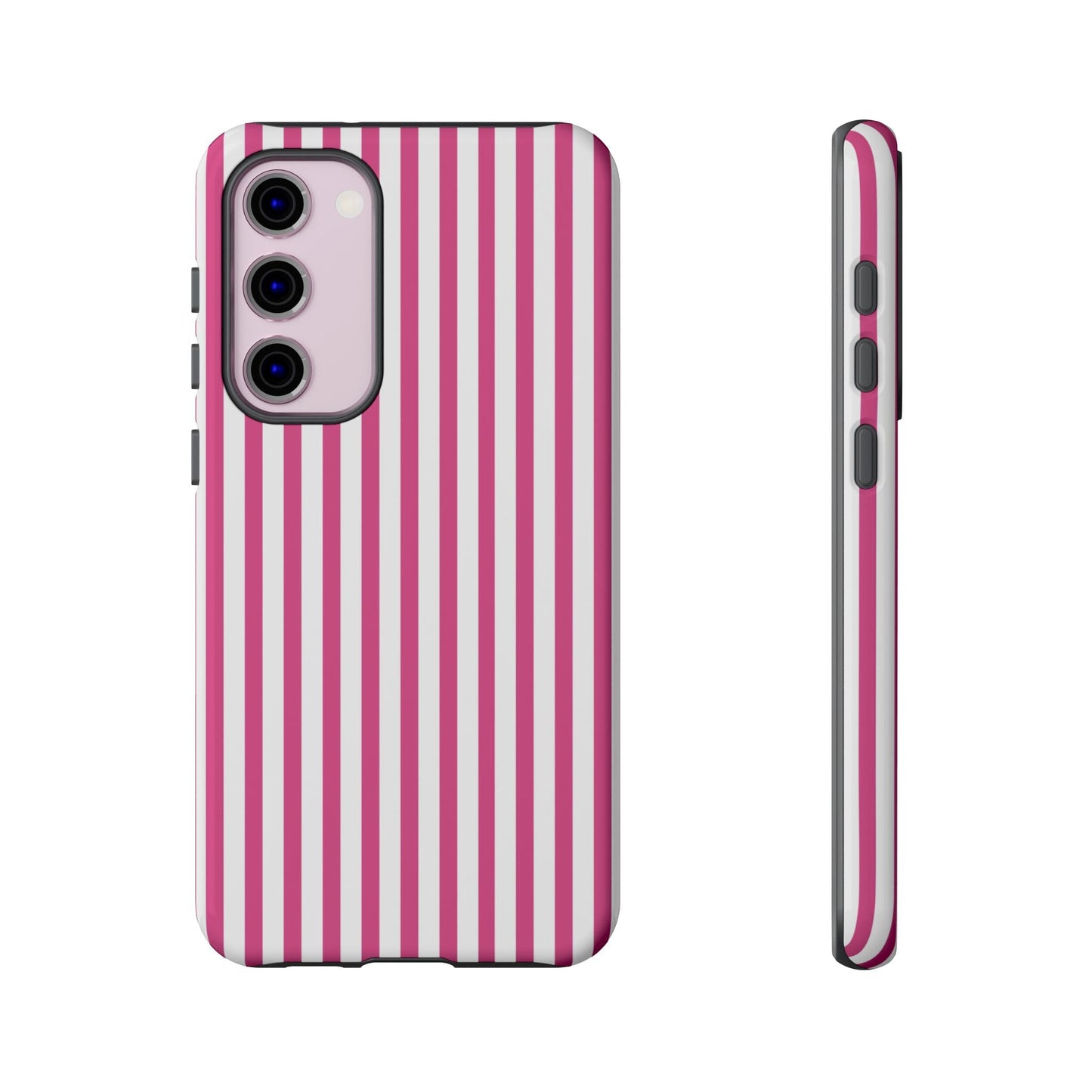Pink & White Cute Striped Durable Phone Case Cover - Samsung Galaxy S23 Plus / Glossy - Phone Case