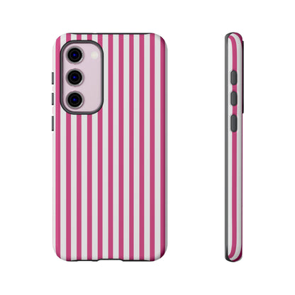 Pink & White Cute Striped Durable Phone Case Cover - Samsung Galaxy S23 Plus / Glossy - Phone Case