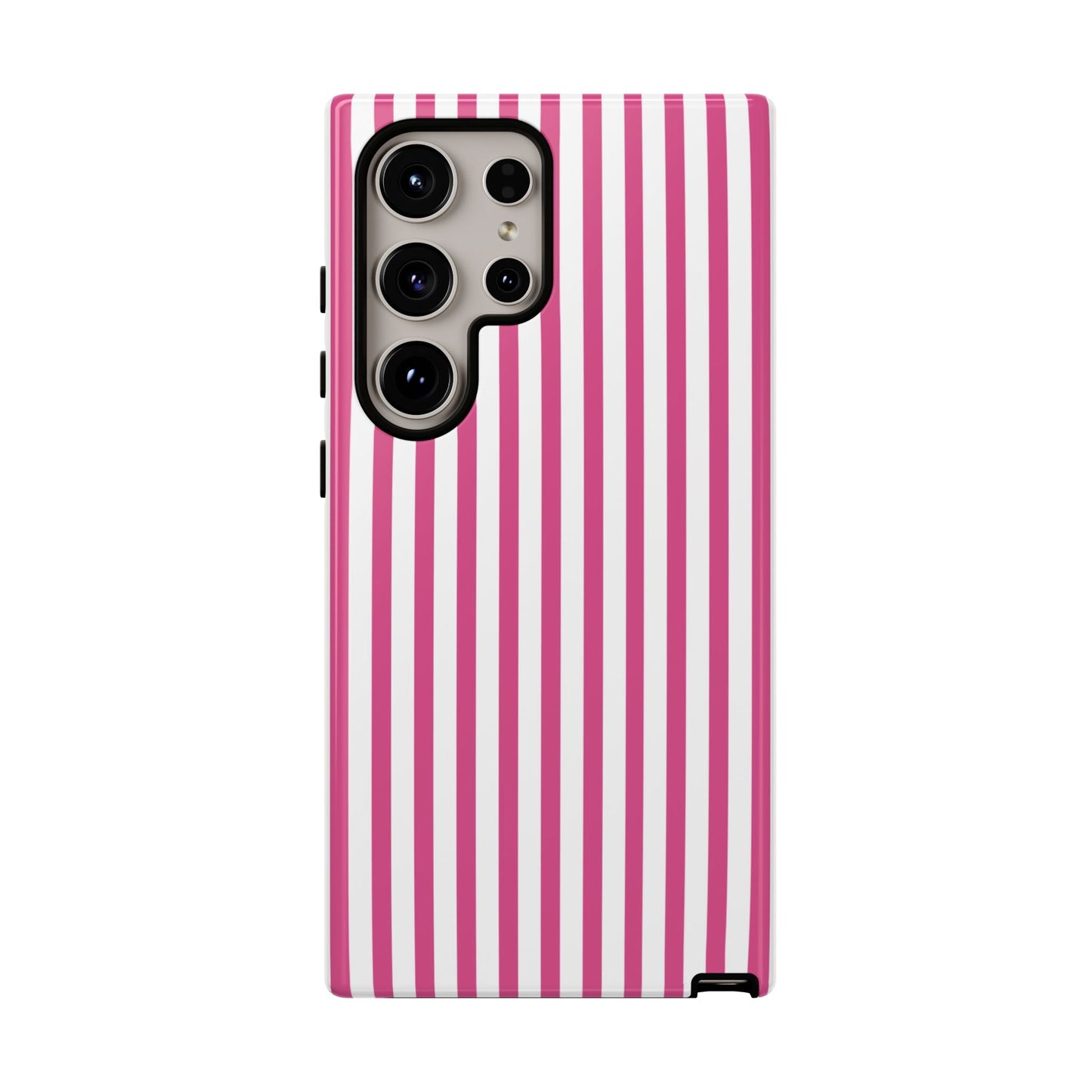 Pink & White Cute Striped Durable Phone Case Cover - Samsung Galaxy S24 Ultra / Glossy - Phone Case