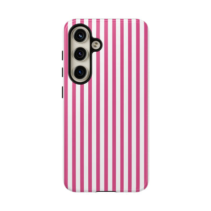 Pink & White Cute Striped Durable Phone Case Cover - Samsung Galaxy S24 / Glossy - Phone Case