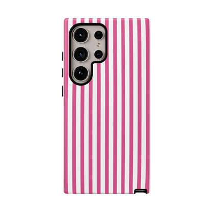 Pink & White Cute Striped Durable Phone Case Cover - Samsung Galaxy S24 Ultra / Matte - Phone Case