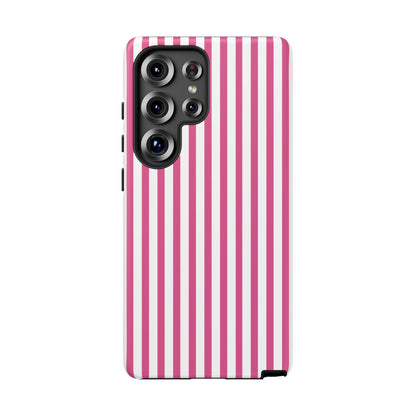 Pink & White Cute Striped Durable Phone Case Cover - Samsung Galaxy S25 Ultra / Matte - Phone Case