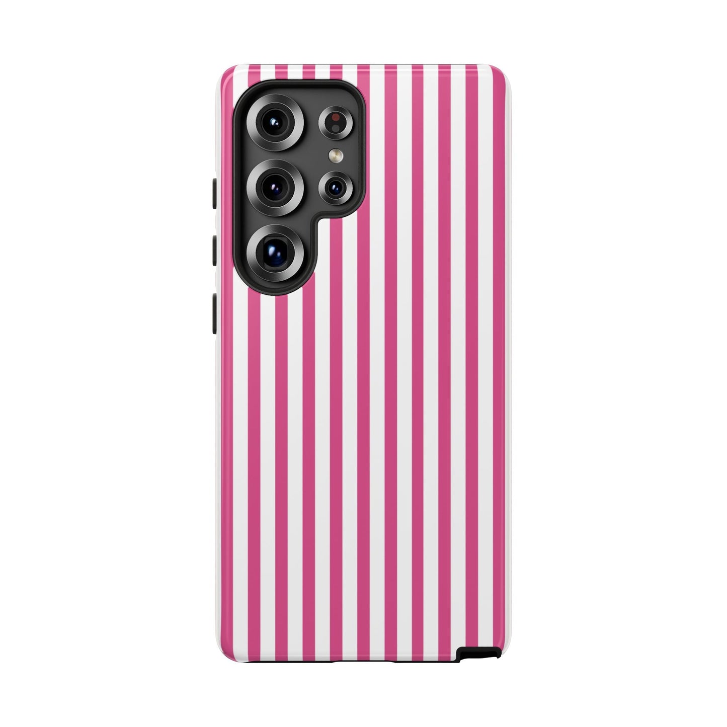 Pink & White Cute Striped Durable Phone Case Cover - Samsung Galaxy S25 Ultra / Glossy - Phone Case
