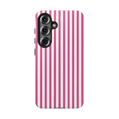 Pink & White Cute Striped Durable Phone Case Cover - Samsung Galaxy S25 / Glossy - Phone Case