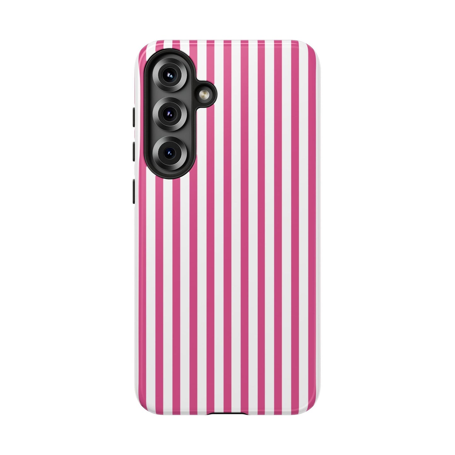 Pink & White Cute Striped Durable Phone Case Cover - Samsung Galaxy S25 Plus / Glossy - Phone Case