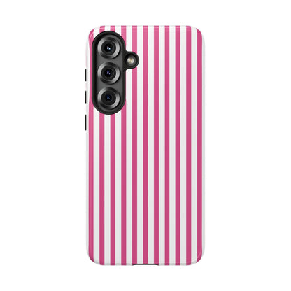 Pink & White Cute Striped Durable Phone Case Cover - Samsung Galaxy S25 Plus / Glossy - Phone Case