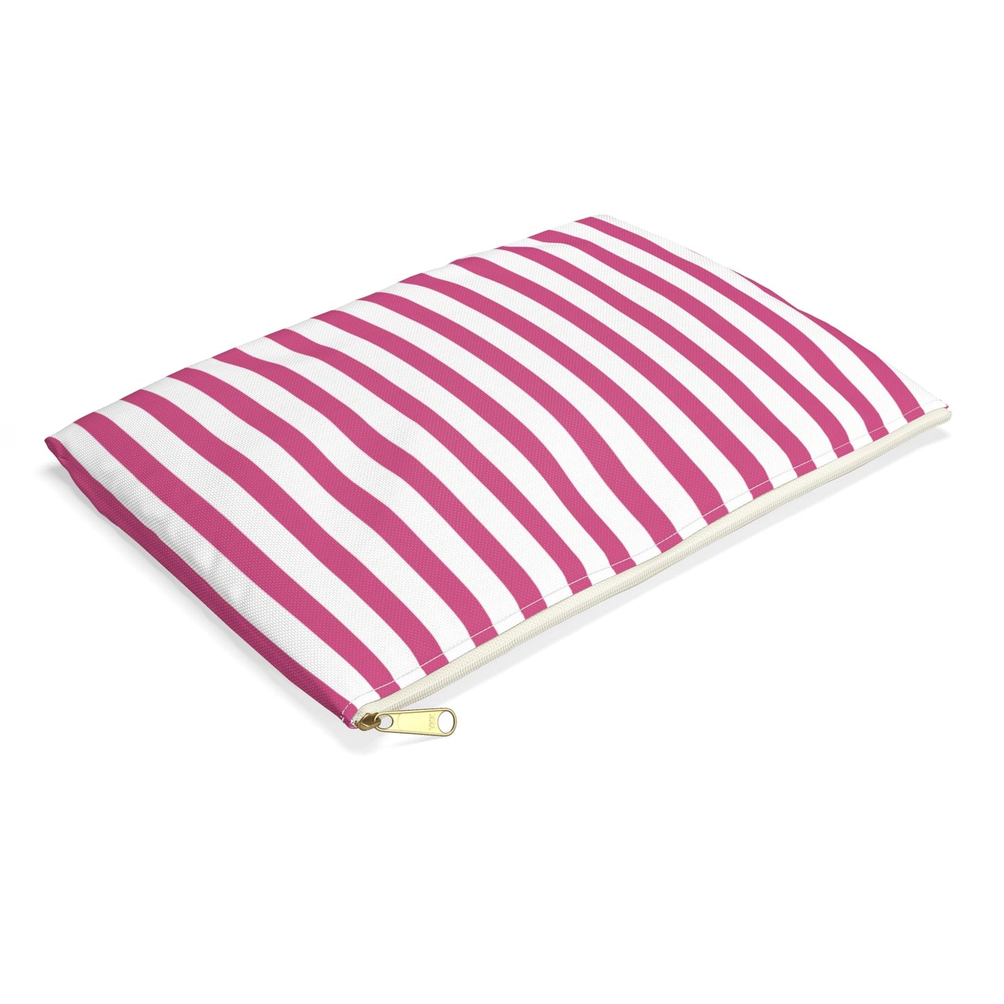 Pink & White Stripes Accessory Pouch | Makeup Bag Cosmetic Organiser - Large / White zipper - Bags