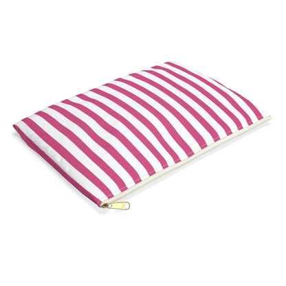 Pink & White Stripes Accessory Pouch | Makeup Bag Cosmetic Organiser - Large / White zipper - Bags