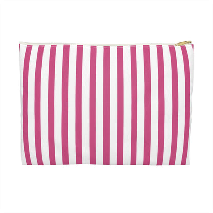 Pink & White Stripes Accessory Pouch | Makeup Bag Cosmetic Organiser - Large / White zipper - Bags