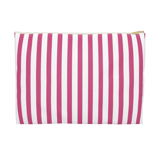 Pink & White Stripes Accessory Pouch | Makeup Bag Cosmetic Organiser - Large / White zipper - Bags