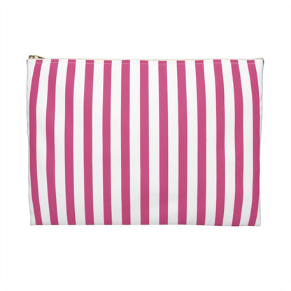 Pink & White Stripes Accessory Pouch | Makeup Bag Cosmetic Organiser - Large / White zipper - Bags
