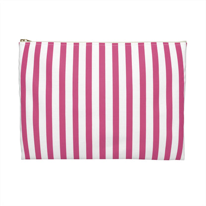Pink & White Stripes Accessory Pouch | Makeup Bag Cosmetic Organiser - Large / White zipper - Bags