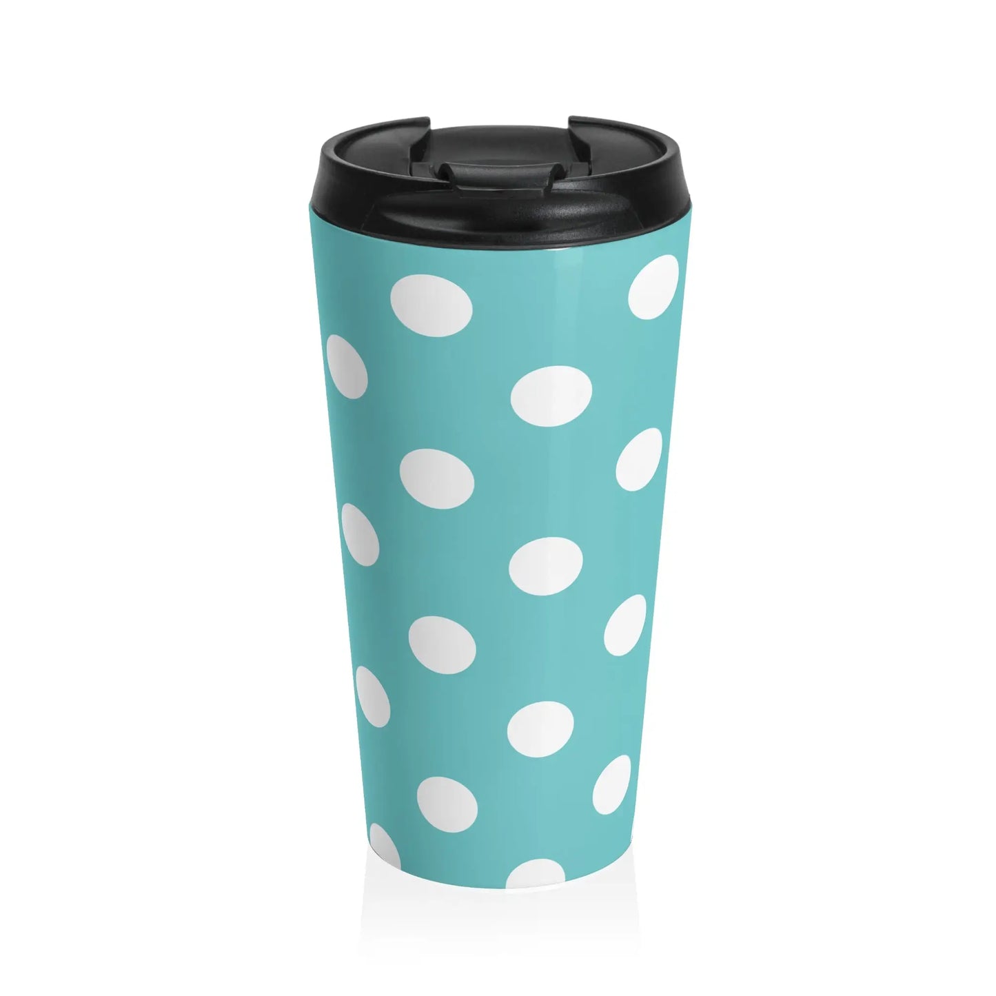 Polka Dot Stainless Steel Travel Mug Blue White Insulated Tumbler - 15oz - Mug