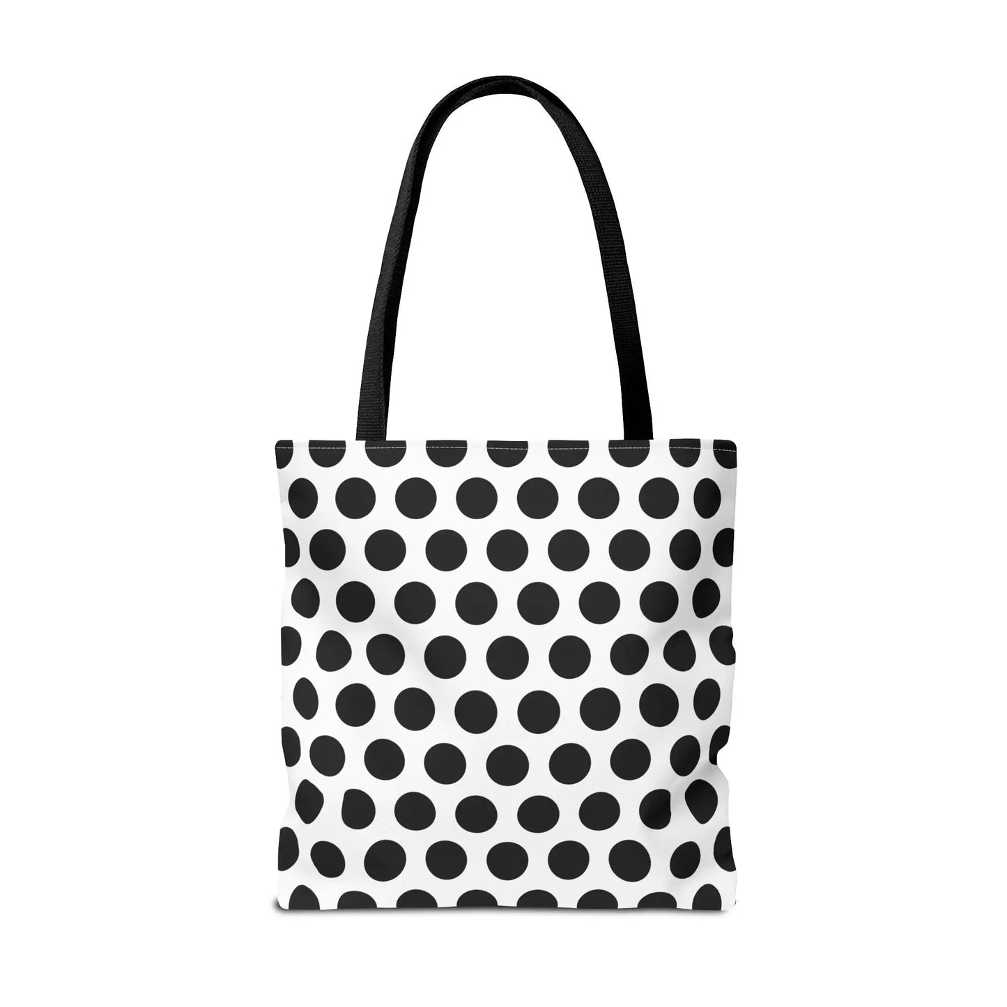 Black and white polka dot tote bag with black fabric handles reusable eco friendly dot tote bag for shopping