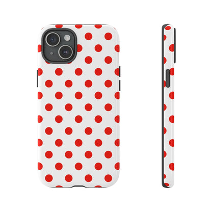 Red White Polka Dot Phone Case Cover for iPhone Samsung and Google Phones - iPhone 15 Plus / Glossy - Phone Case