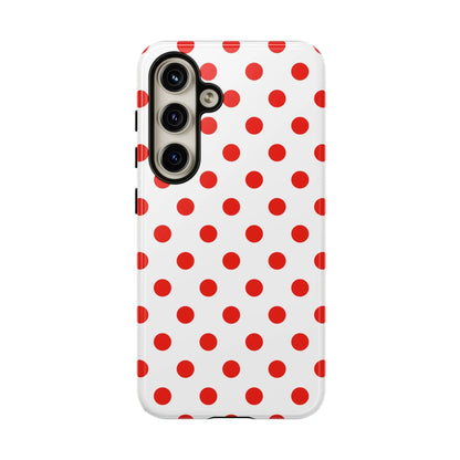 Red White Polka Dot Phone Case Cover for iPhone Samsung and Google Phones - Samsung Galaxy S24 / Glossy - Phone Case