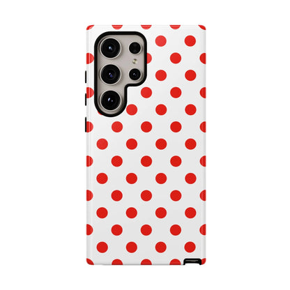 Red White Polka Dot Phone Case Cover for iPhone Samsung and Google Phones - Samsung Galaxy S24 Ultra / Glossy - Phone
