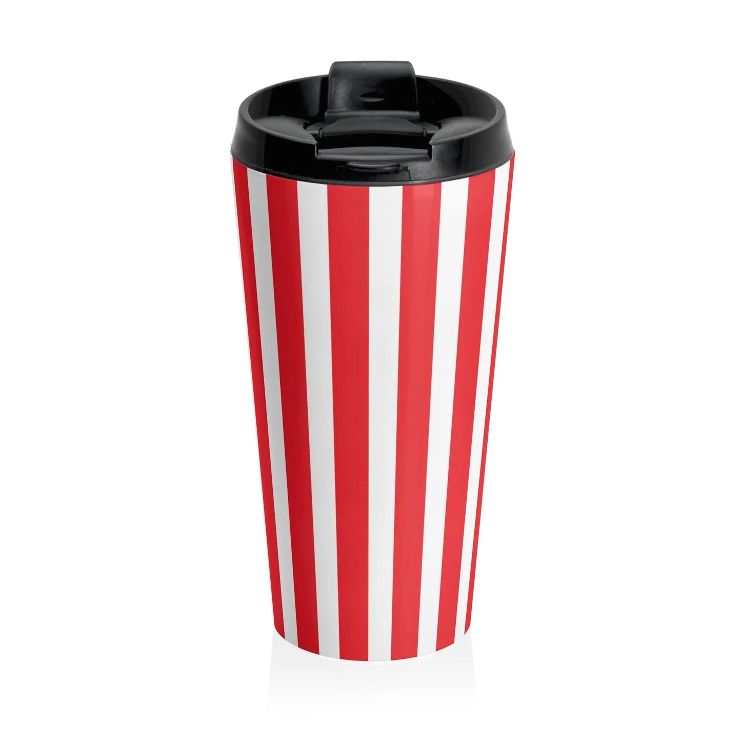 Retro striped travel mug vintage red white stainless steel tumbler cup with black lid for hot and cold drinks