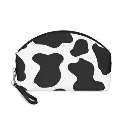 Round Black cow print Makeup Bag