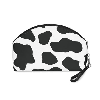 Round Black cow print Makeup Bag