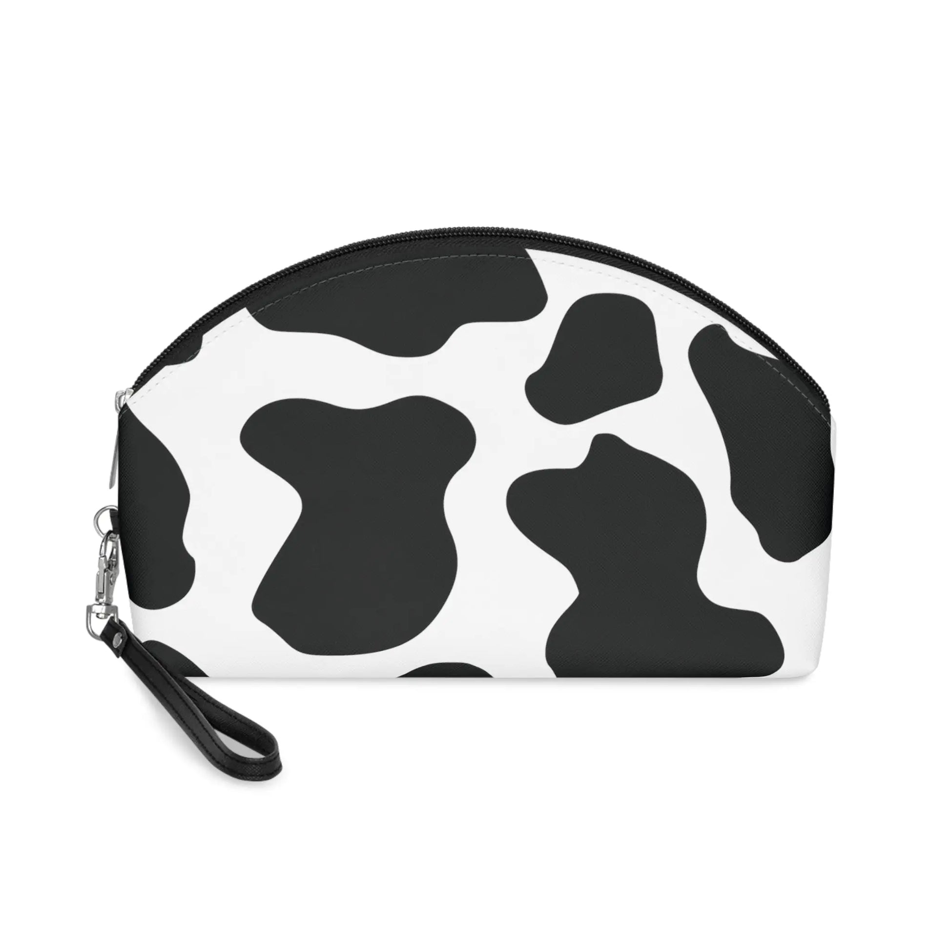 Round Black cow print Makeup Bag