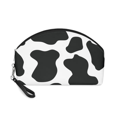 Round Black cow print Makeup Bag