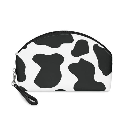 Round Black cow print Makeup Bag