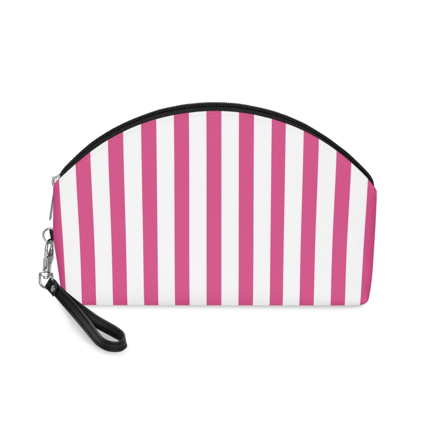 Striped Pink Makeup Bag — Cosmetic Pouch with Wrist Strap - 6.3’’ × 9.4’’ × 3.3’’ - Makeup Bags