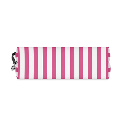 Striped Pink Makeup Bag — Cosmetic Pouch with Wrist Strap - 6.3’’ × 9.4’’ × 3.3’’ - Makeup Bags