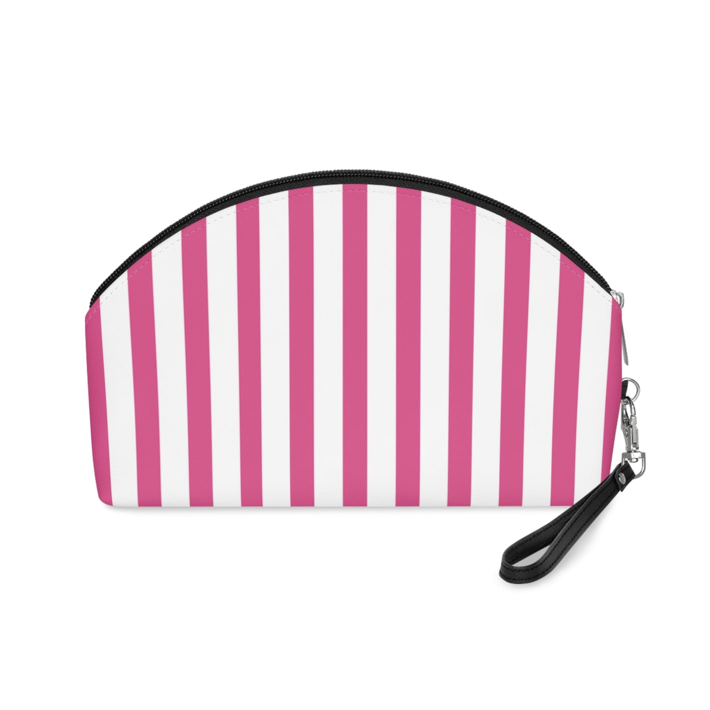 Striped Pink Makeup Bag — Cosmetic Pouch with Wrist Strap - 6.3’’ × 9.4’’ × 3.3’’ - Makeup Bags