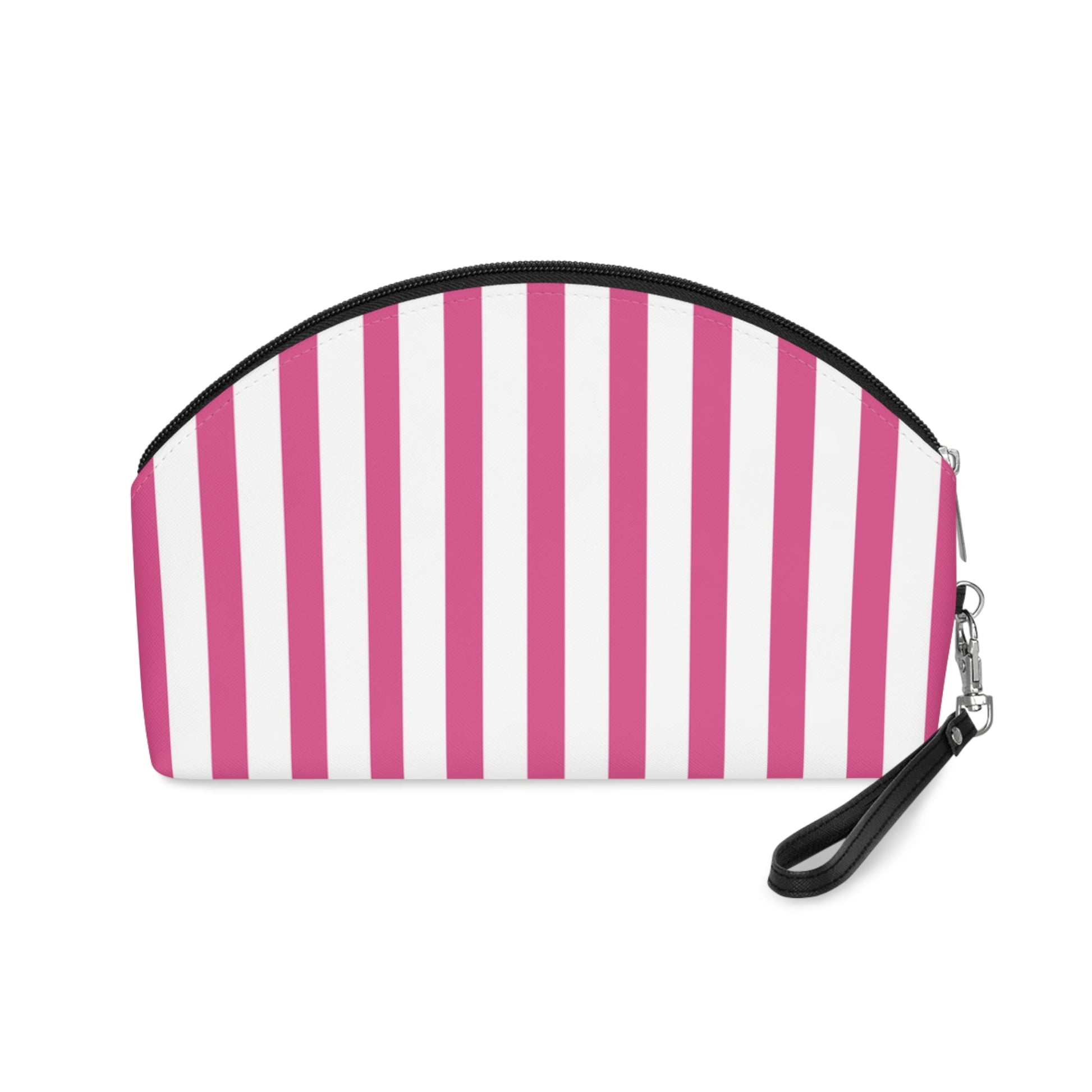 Striped Pink Makeup Bag — Cosmetic Pouch with Wrist Strap - 6.3’’ × 9.4’’ × 3.3’’ - Makeup Bags