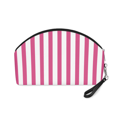 Striped Pink Makeup Bag — Cosmetic Pouch with Wrist Strap - 6.3’’ × 9.4’’ × 3.3’’ - Makeup Bags