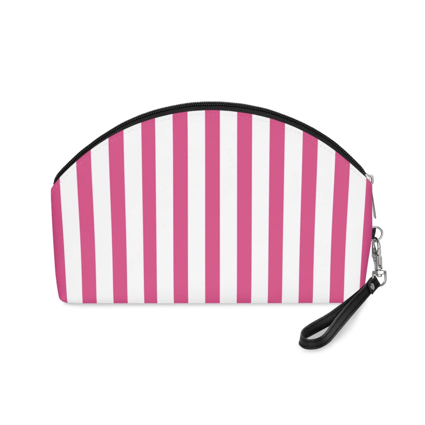 Striped Pink Makeup Bag — Cosmetic Pouch with Wrist Strap - 6.3’’ × 9.4’’ × 3.3’’ - Makeup Bags