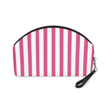 Striped Pink Makeup Bag — Cosmetic Pouch with Wrist Strap - 6.3’’ × 9.4’’ × 3.3’’ - Makeup Bags