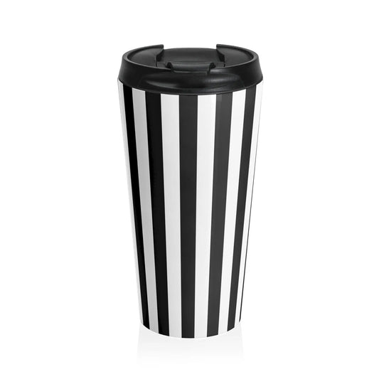 Stylish Vintage Black White Striped Stainless Steel Travel Mug Tumbler. - 15oz - Mug